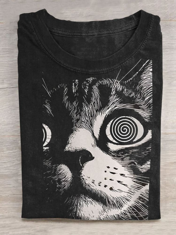 Funny Cat Art Casual Print T-shirt