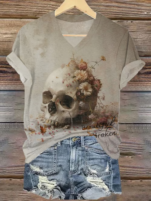 Jelly Roll Beautifully Broken Tour Music Print V-Neck T-Shirt