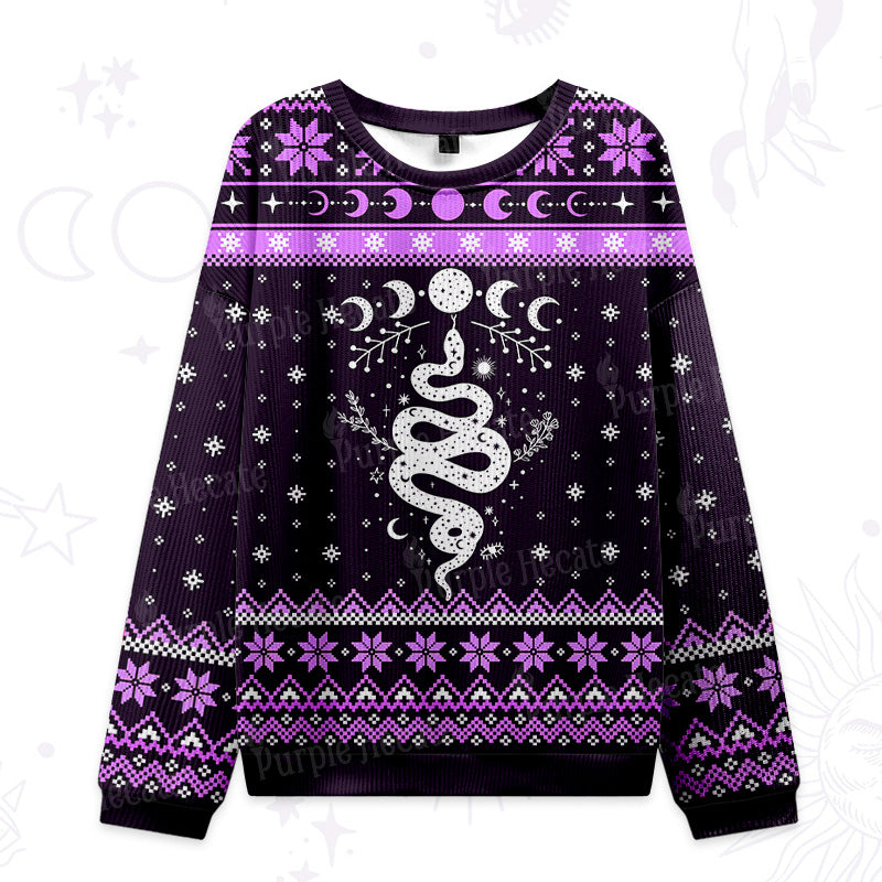 Purplehecate Snake And Moon Phase Ugly Christmas Sweatshirts