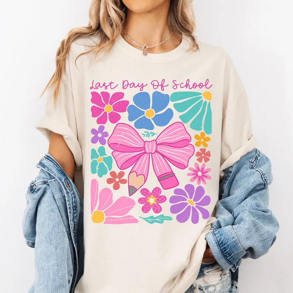 Pink Bow Pencil and Flowers Sublimation Design Shirts