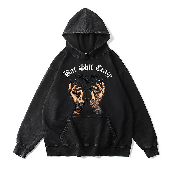 Bat Shit Crazy Pattern Washing And Aging Process 100% 300g Cotton Classic Hoodie