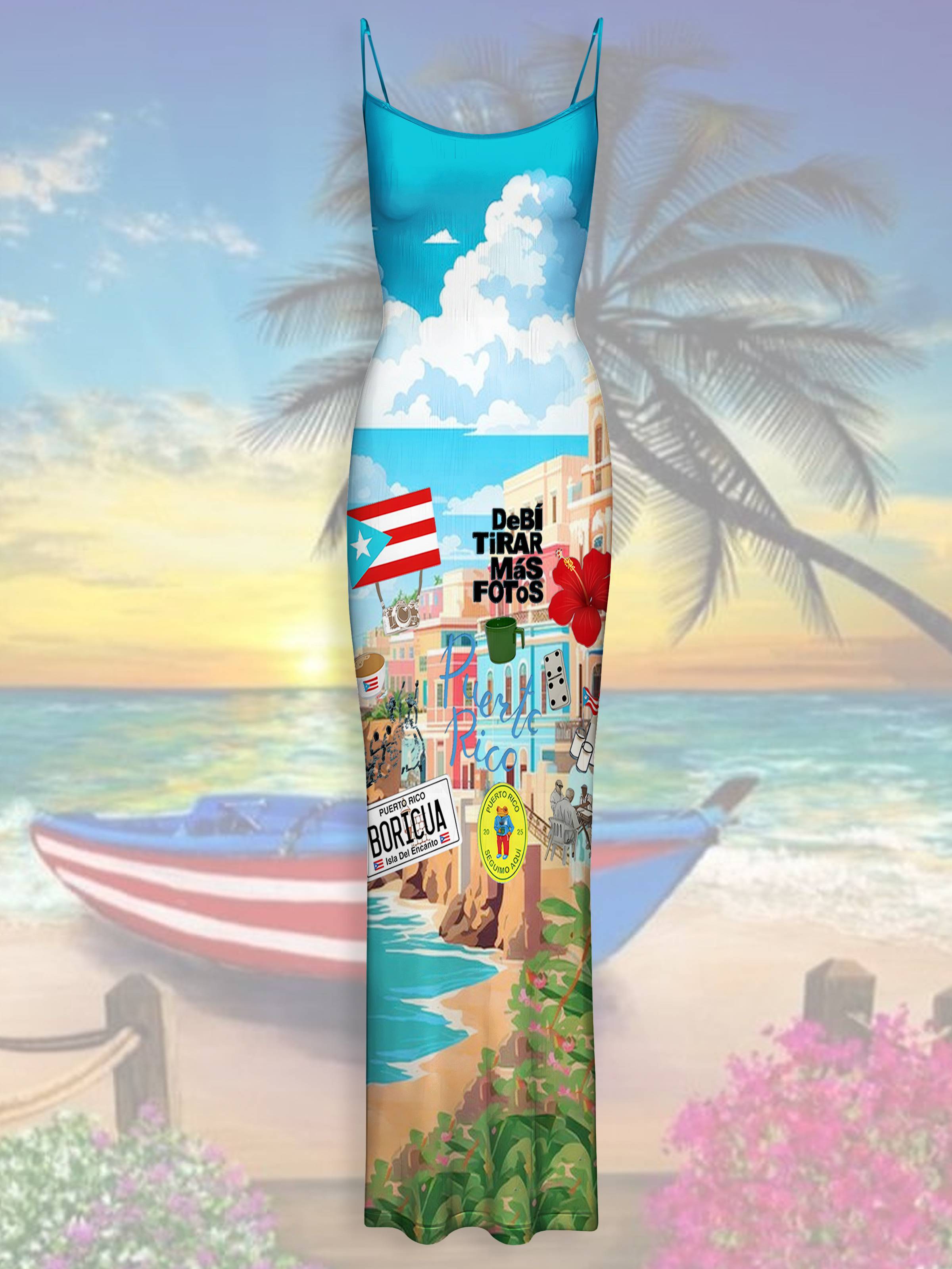 Badbunny Puerto Rican Print Slim Suspender Skirt