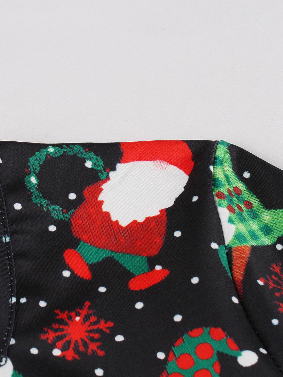 1950s Christmas Square Collar Long Sleeve Dress
