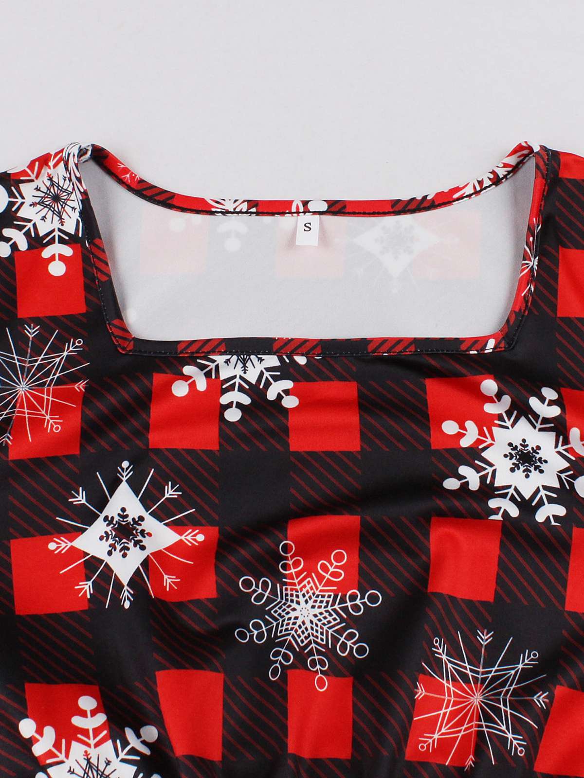 1950s Christmas Square Collar Long Sleeve Dress