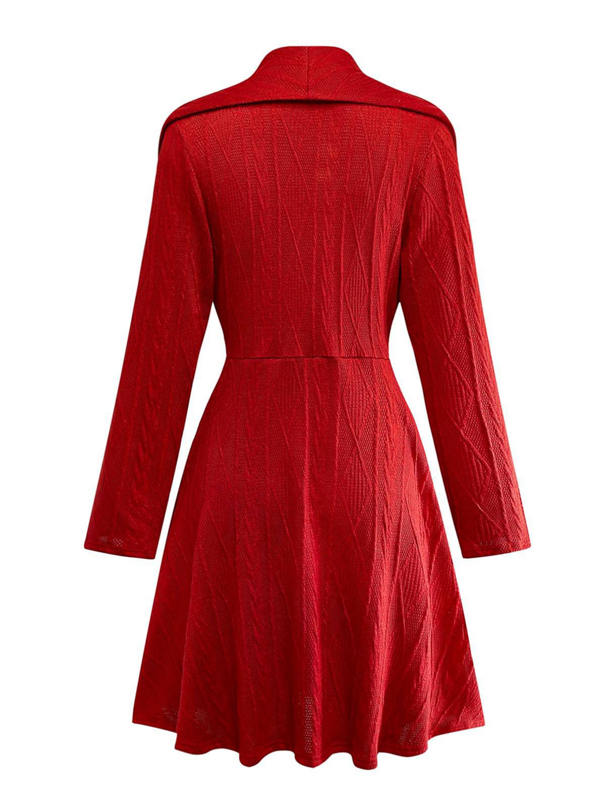 1940s Solid Knitted Big V-Neck Button Dress
