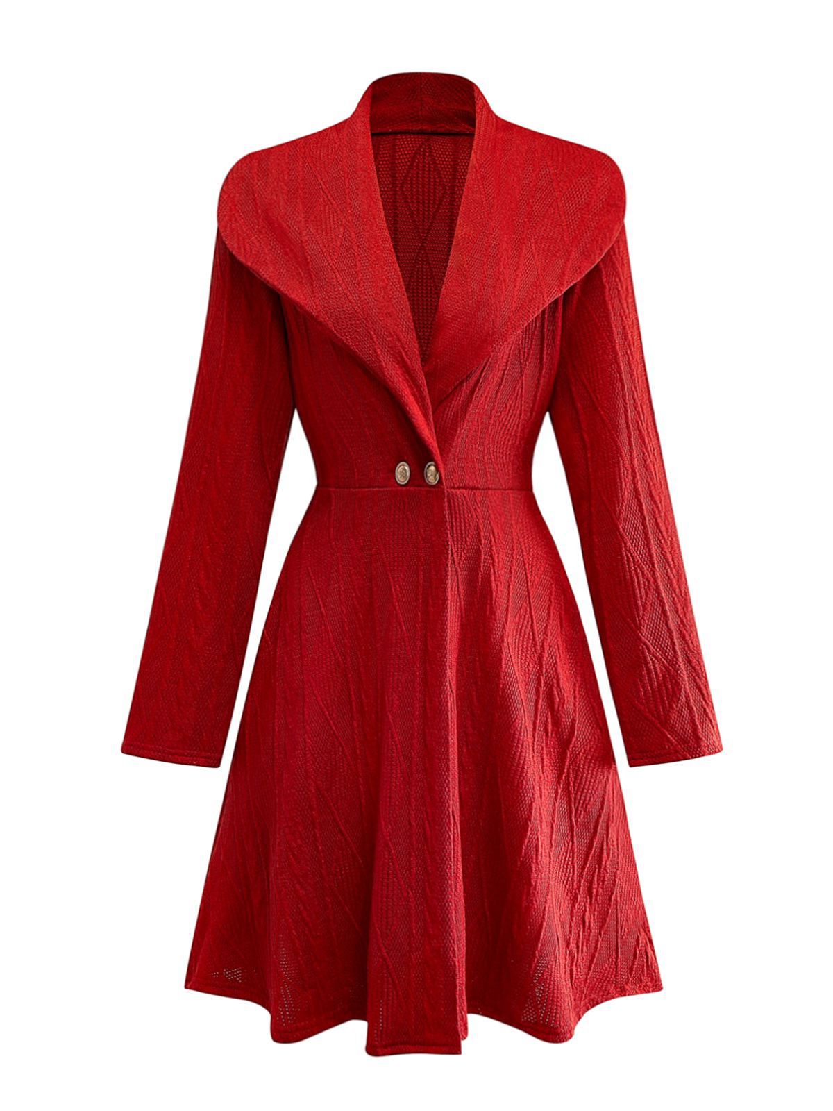 1940s Solid Knitted Big V-Neck Button Dress