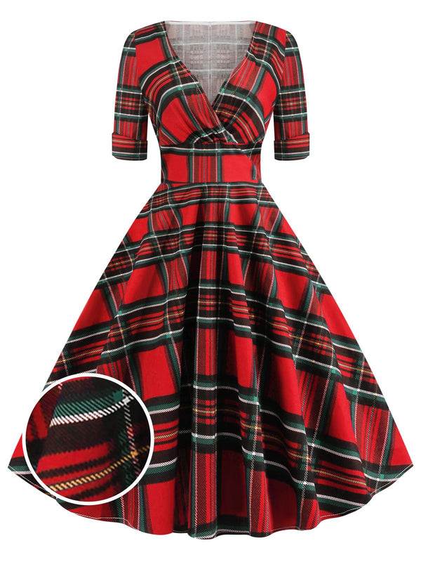 1950s Plaid Sweetheart Fold Swing Dress