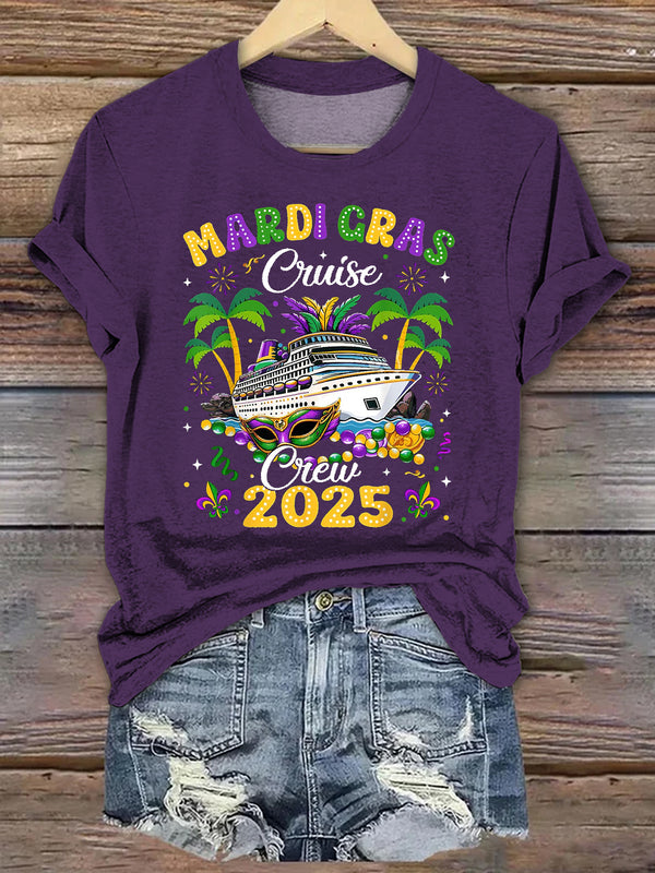 Mardi Gras Cruise Crew 2025 Crew Neck T-shirt