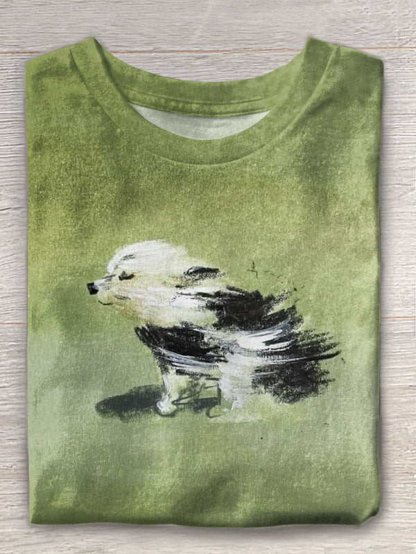 Cute Dog Print Crew Neck T-shirt