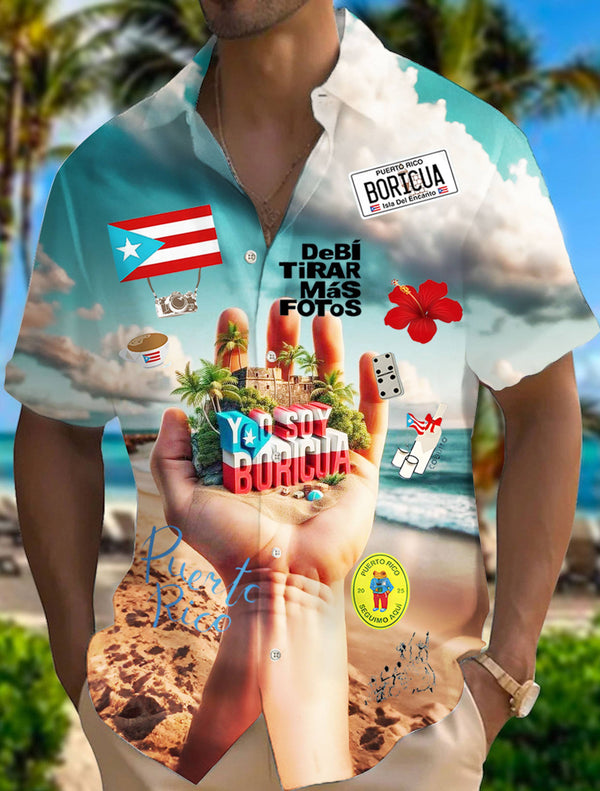 BadBunny Beach Print Short Sleeve Shirts