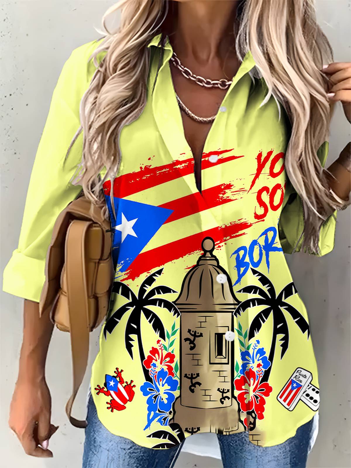 Camisa informal con estampado de rana concho de Puerto Rico para mujer 