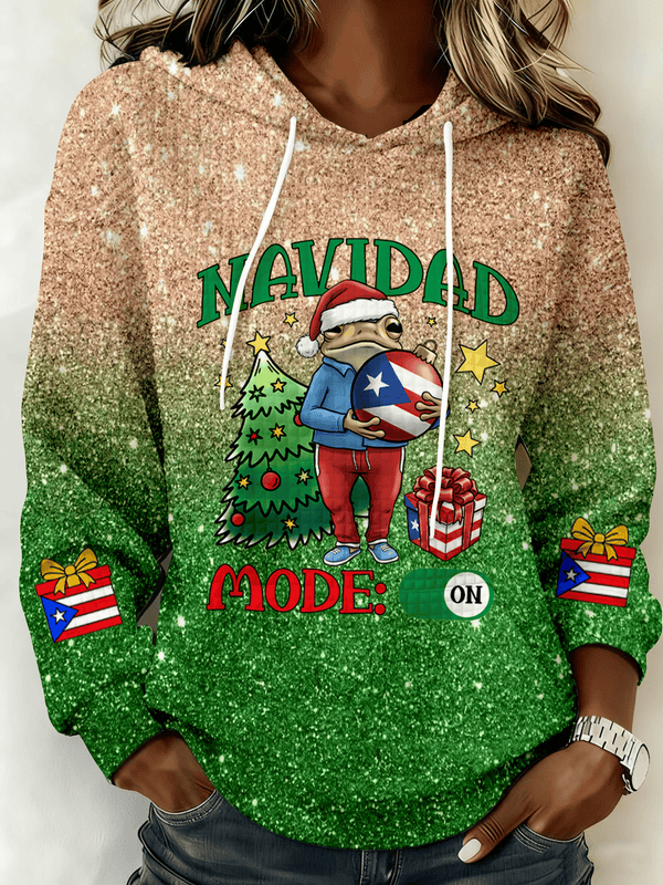 Puerto Rico Merry Christmas Printed Hooded Sweatshirt