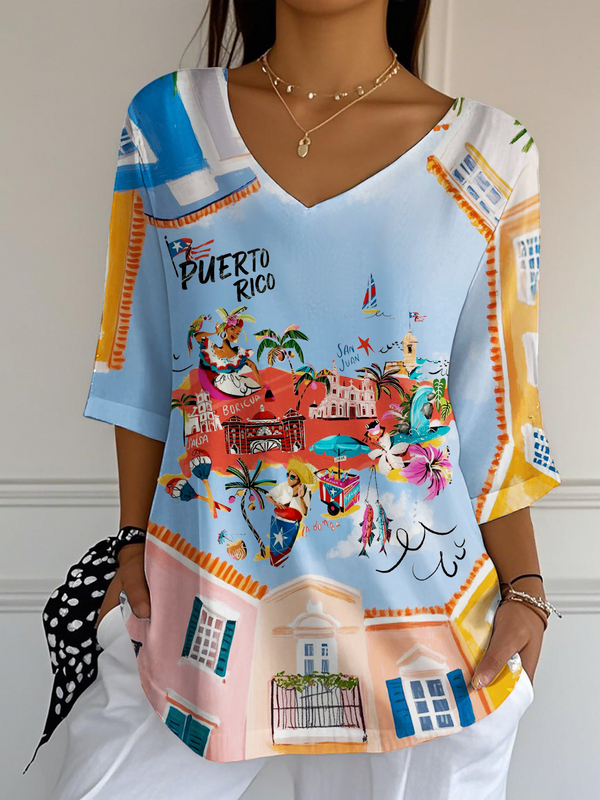 Puerto Rican Local Customs Ladies Loose Short Sleeve T-shirt
