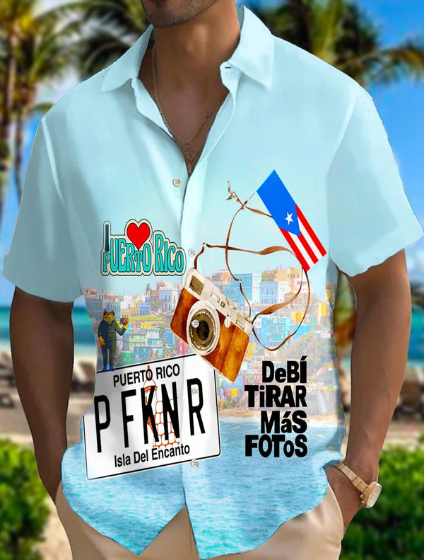 Men's Puerto Rican Print Short Sleeve Shirts