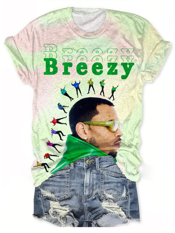 Camiseta de cuello redondo divertida de Chris Brown con avatar verde 