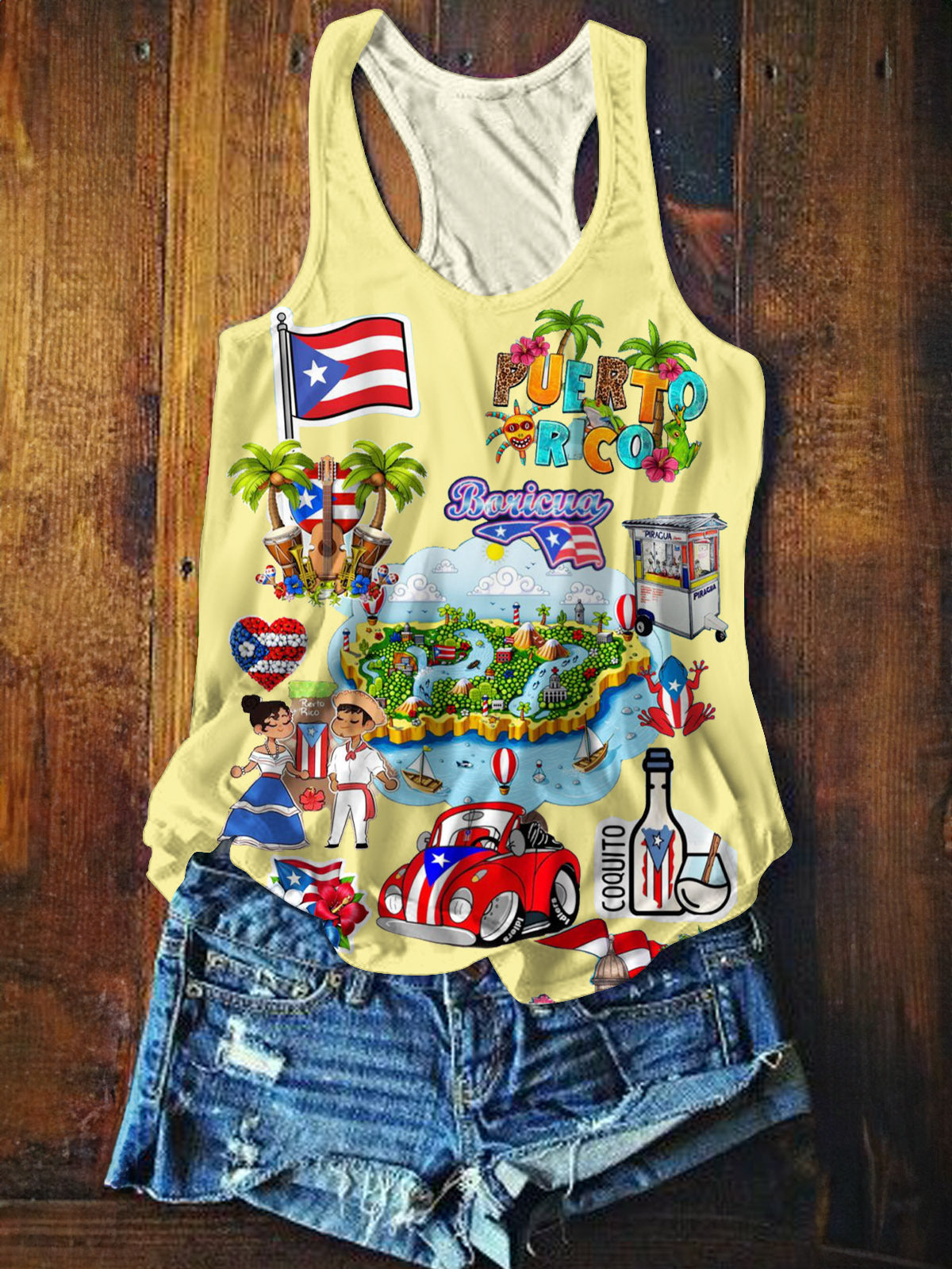 Puerto Rico Printed Casual Tank Top