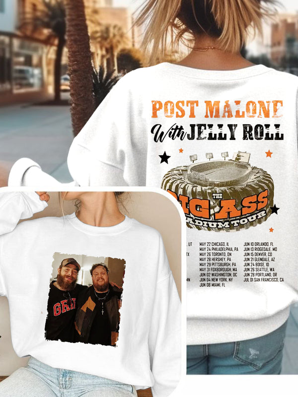 Post Malone With Jelly Roll The Big Ass Tour Printed Long Sleeve Casual Top