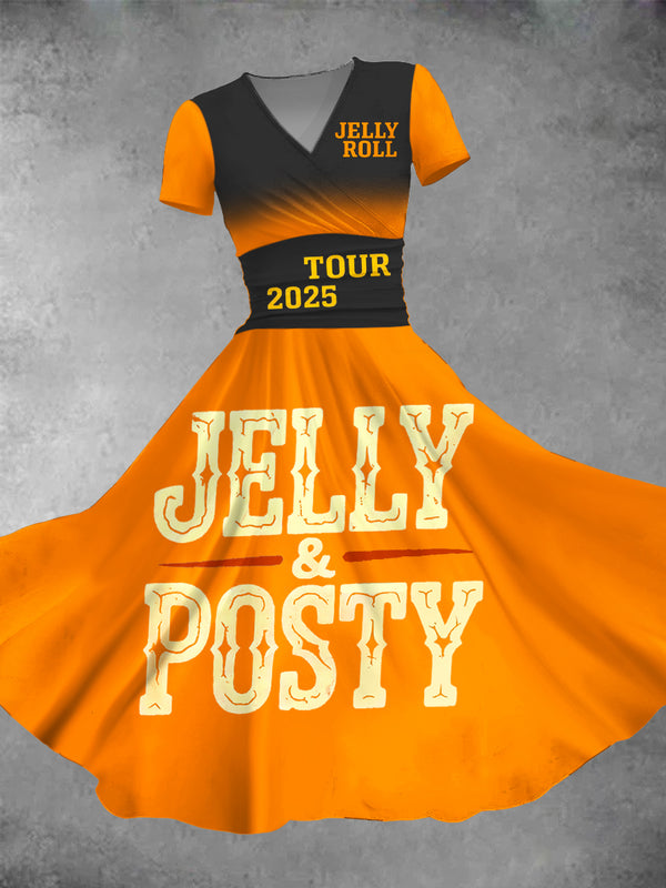 Jelly Roll Posty V Neck Short Sleeve Women's Dress