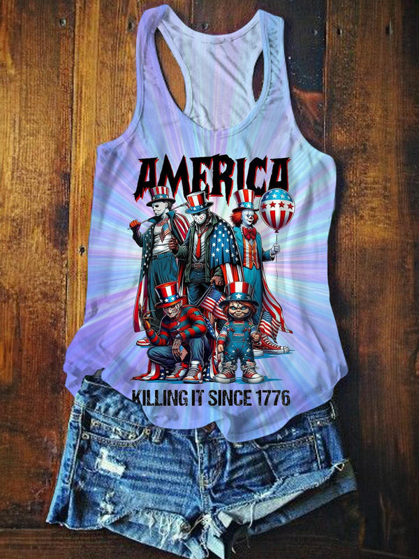 Horror Movie Fourth Of July Printed Casual Tank Top