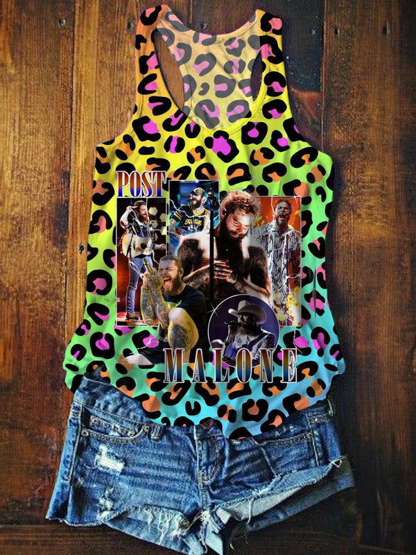 Post Malone Leopard Printed Casual Tank Top