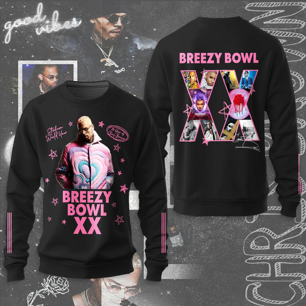 Chris Brown Breezy Bowl XX Tour Printed Long Sleeve Casual Top
