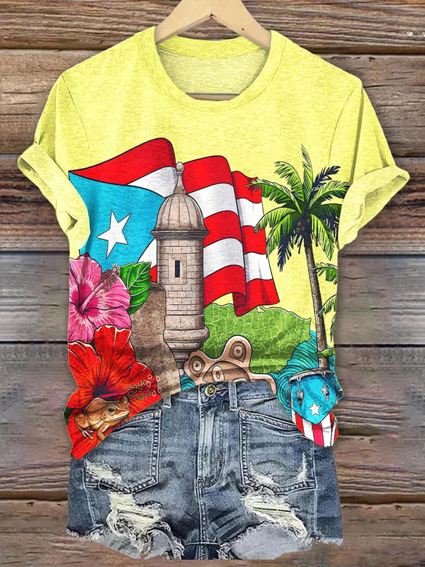 Vintage Puerto Rican Print Crew Neck T-shirt