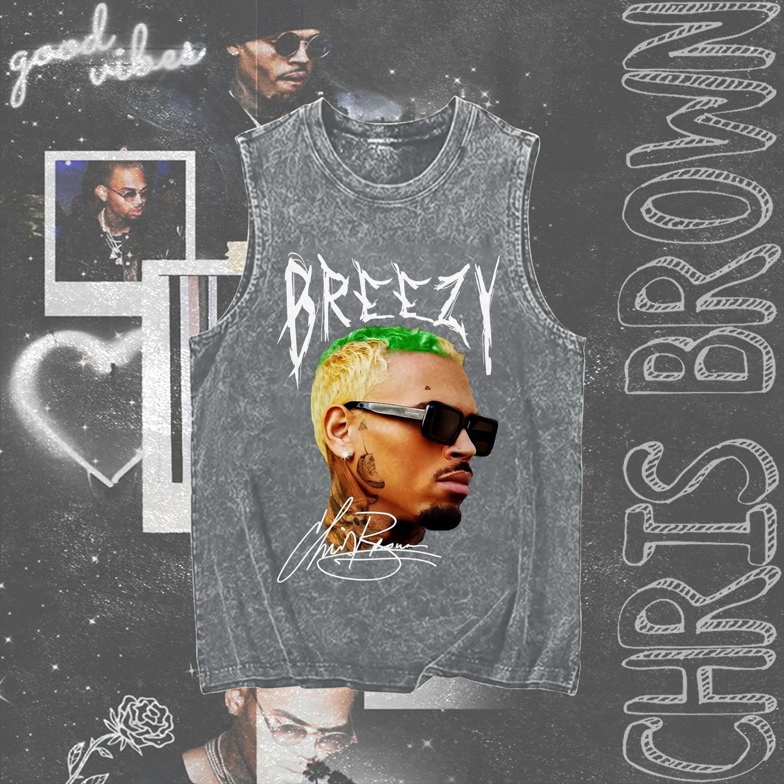 Chris Brown Washed Cotton Round Neck Sleeveless Vest