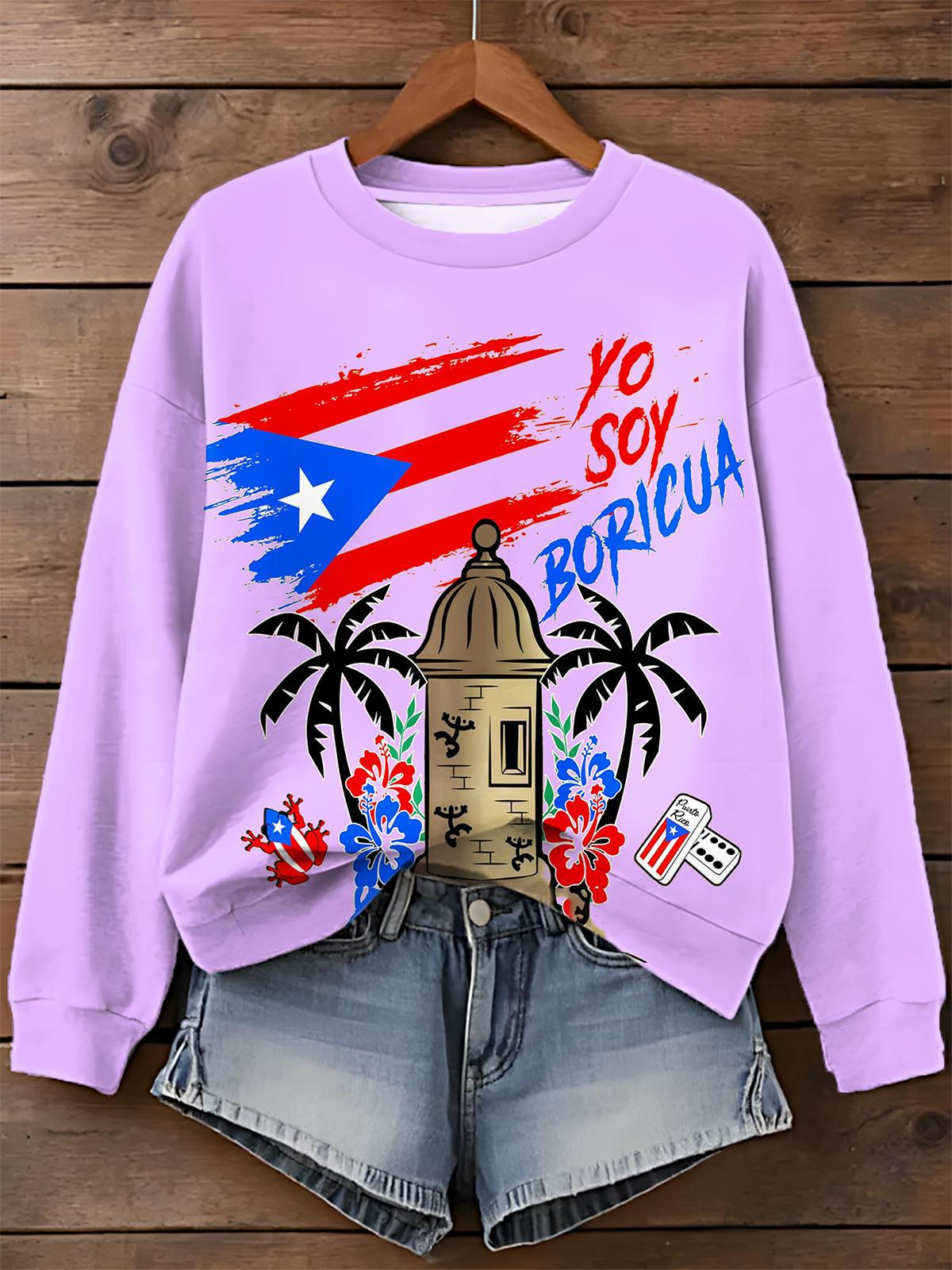 Puerto Rican Badbunny Print Long Sleeve Casual Top