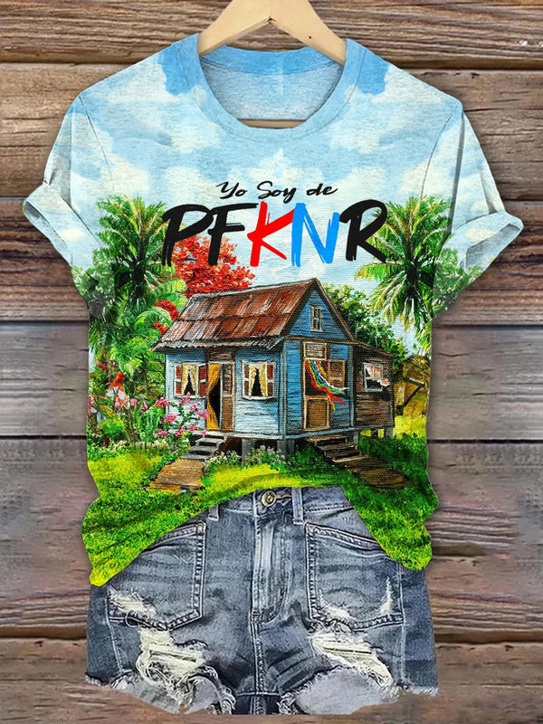 PFKNR Puerto Rico Print Crew Neck T-shirt