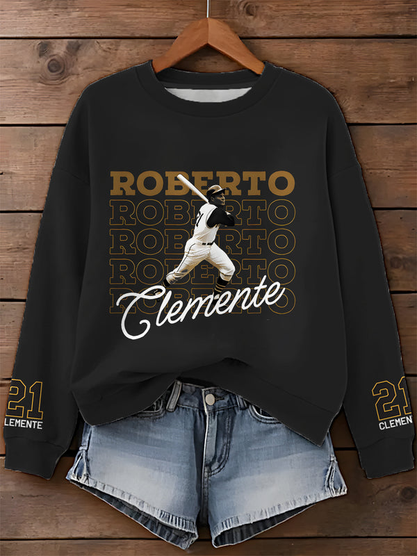 Roberto Clemente Printed Long Sleeve Casual Top