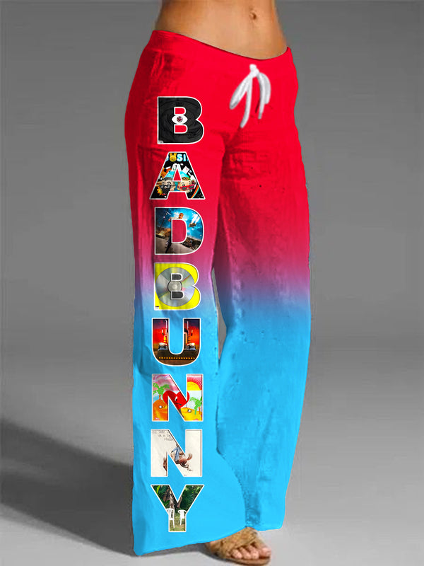Badbunny Gradient Print Casual Pants