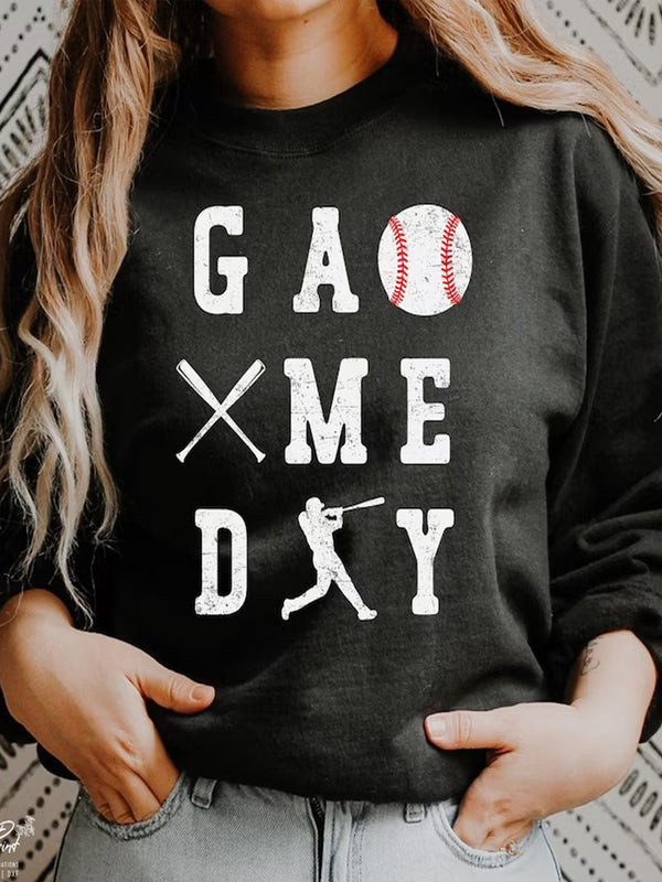 Top casual de manga larga con estampado retro de béisbol para el día del juego 