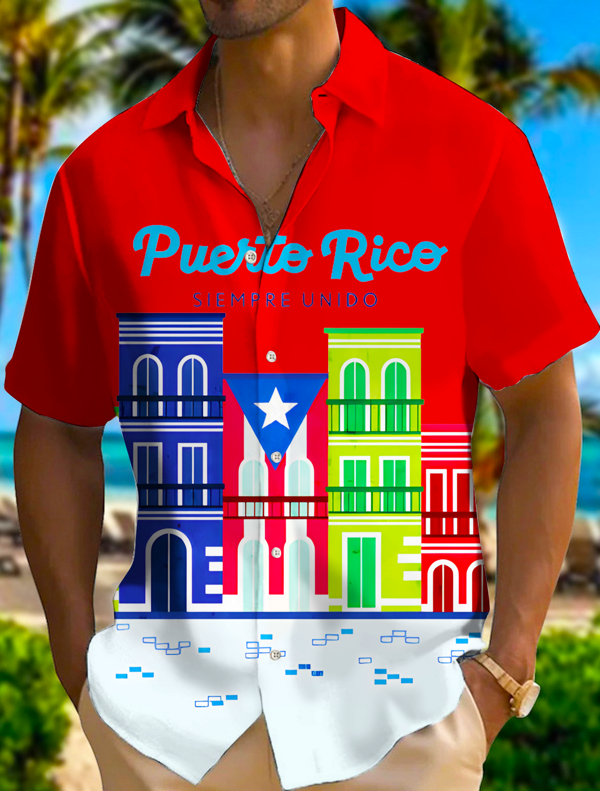 Puerto Rican Slempre Unido Flag Men's Short Sleeve Shirts