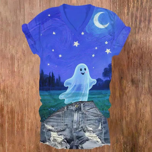 Halloween Ghost V-neck T-Shirt