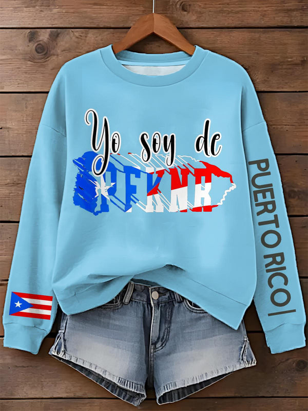 Puerto Rico PFKNP Printed Long Sleeve Casual Top
