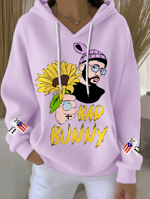 Bad Bunny Dodgers Sunflower Loose Fit Hooded Sweatshirt With Pockets