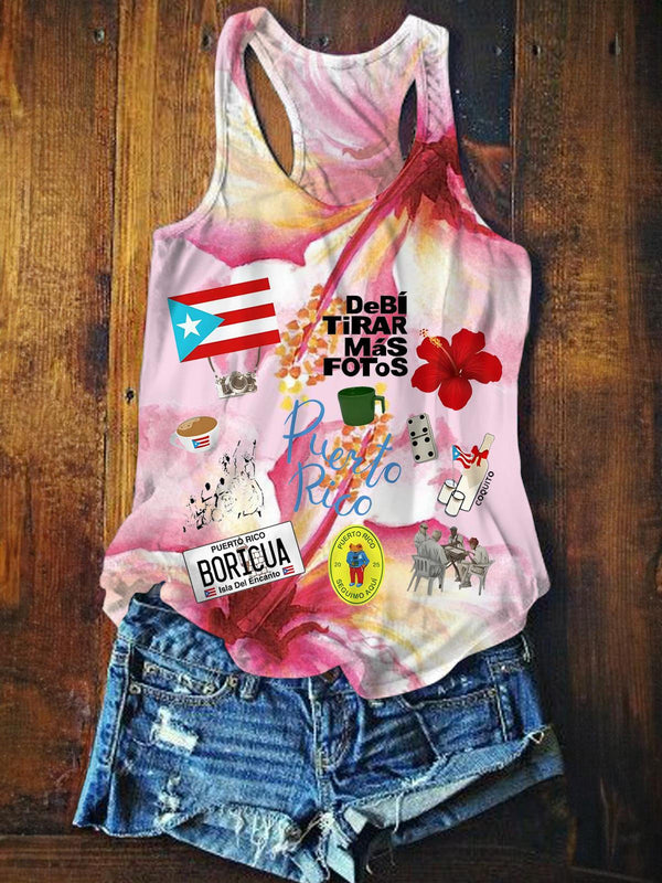 Boricua Bad Bunny Floral Tropical Vivid Printed Casual Tank Top