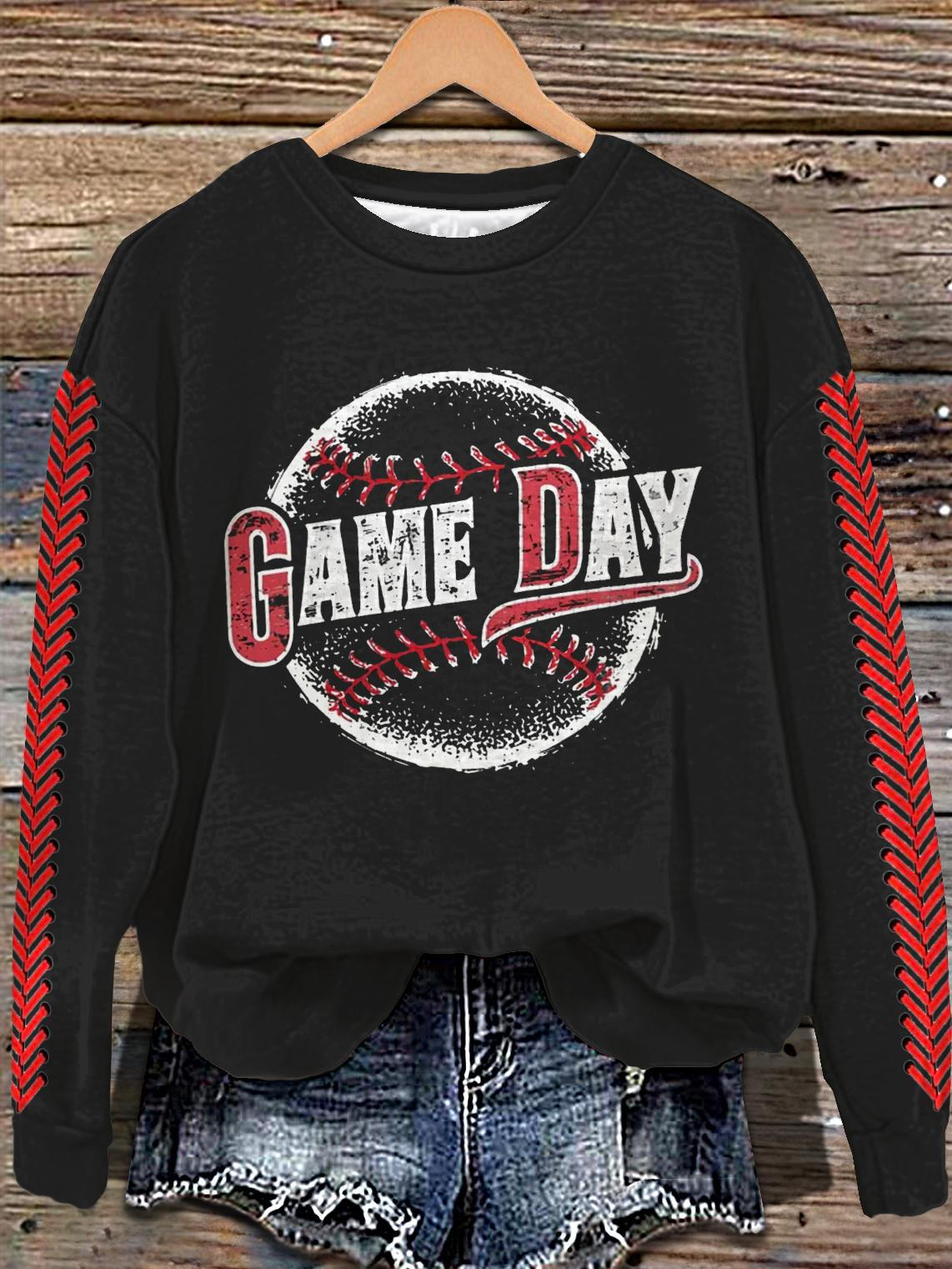 Top casual de manga larga con estampado de temporada de béisbol de moda 