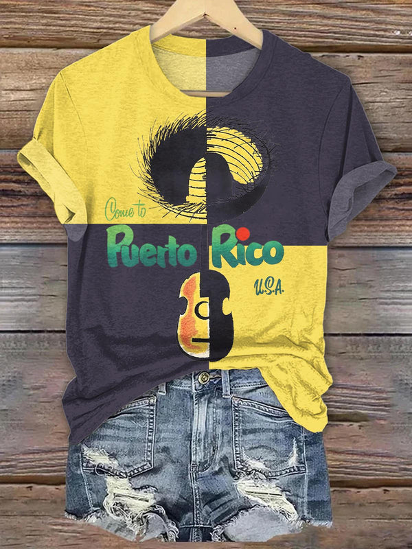 Puerto Rican Splicing Art Crew Neck T-shirt