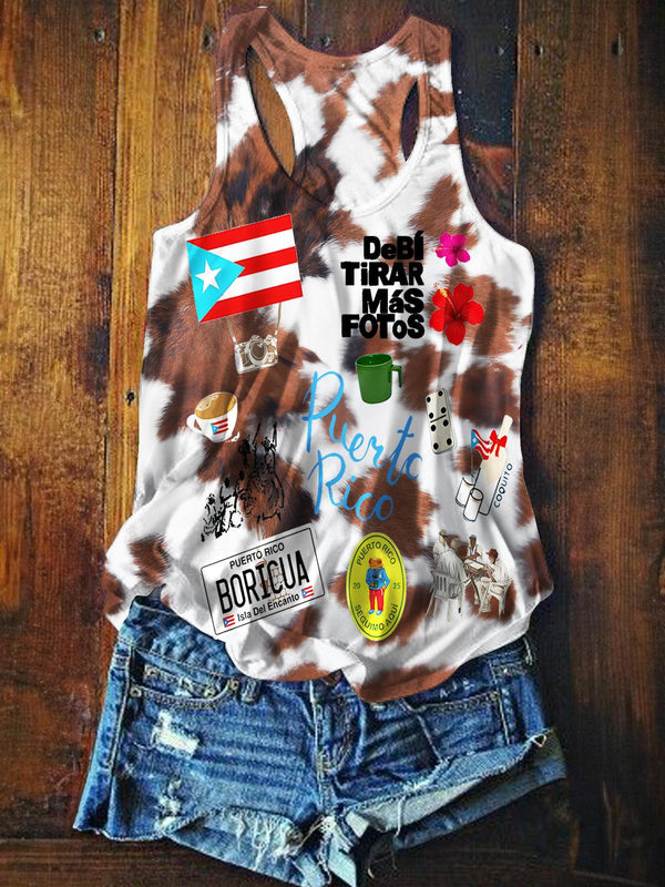 Puerto Rican Badbunny Denim Print Casual Tank Top
