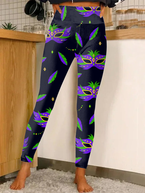 Mardi Gras Mask Party Celebration Vibe Print Stretch Leggings