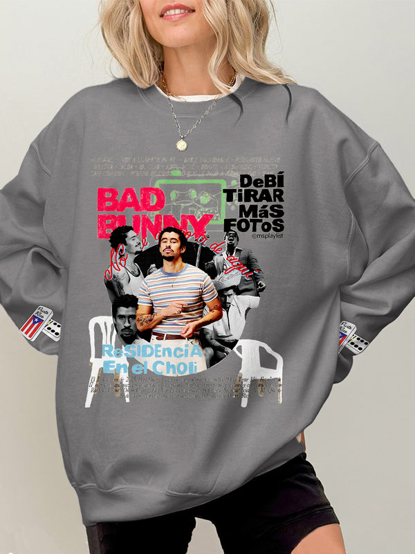 Puerto Rico Badbunny Printed Long Sleeve Casual Top