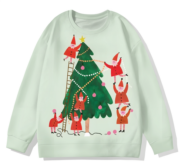 Retro Fun Christmas Printed Long Sleeve Casual Top