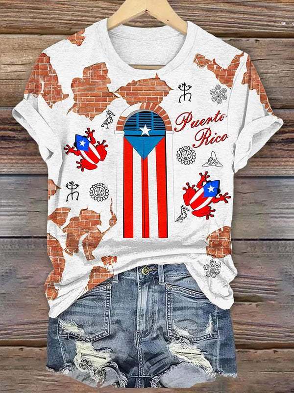 Puerto Rican Print Crew Neck T-shirt