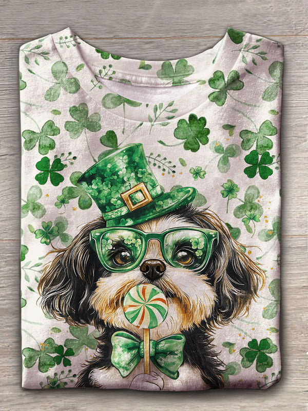 Cute Shih Tzu Dog St Patricks Day Crew Neck T-shirt