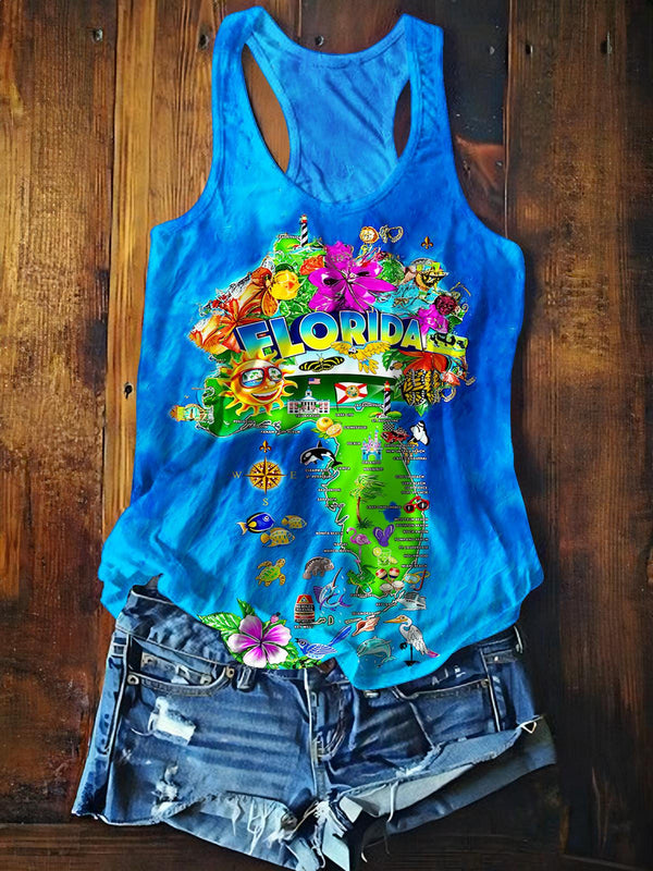 Florida Print Casual Tank Top