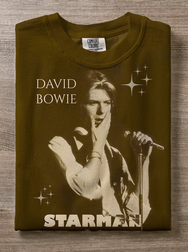 David Bowie Starman Vintage Music Print Casual T-shirt
