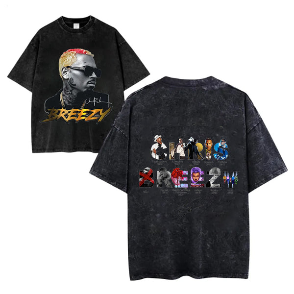 Camiseta de cuello redondo con estampado de doble cara y nombre de avatar de Chris Brown 
