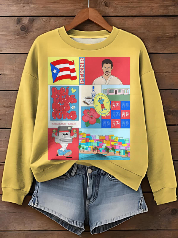Dtmf PFKNR Printed Long Sleeve Casual Top