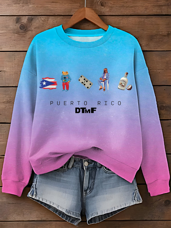 Badbunny DTmF Printed Long Sleeve Casual Top
